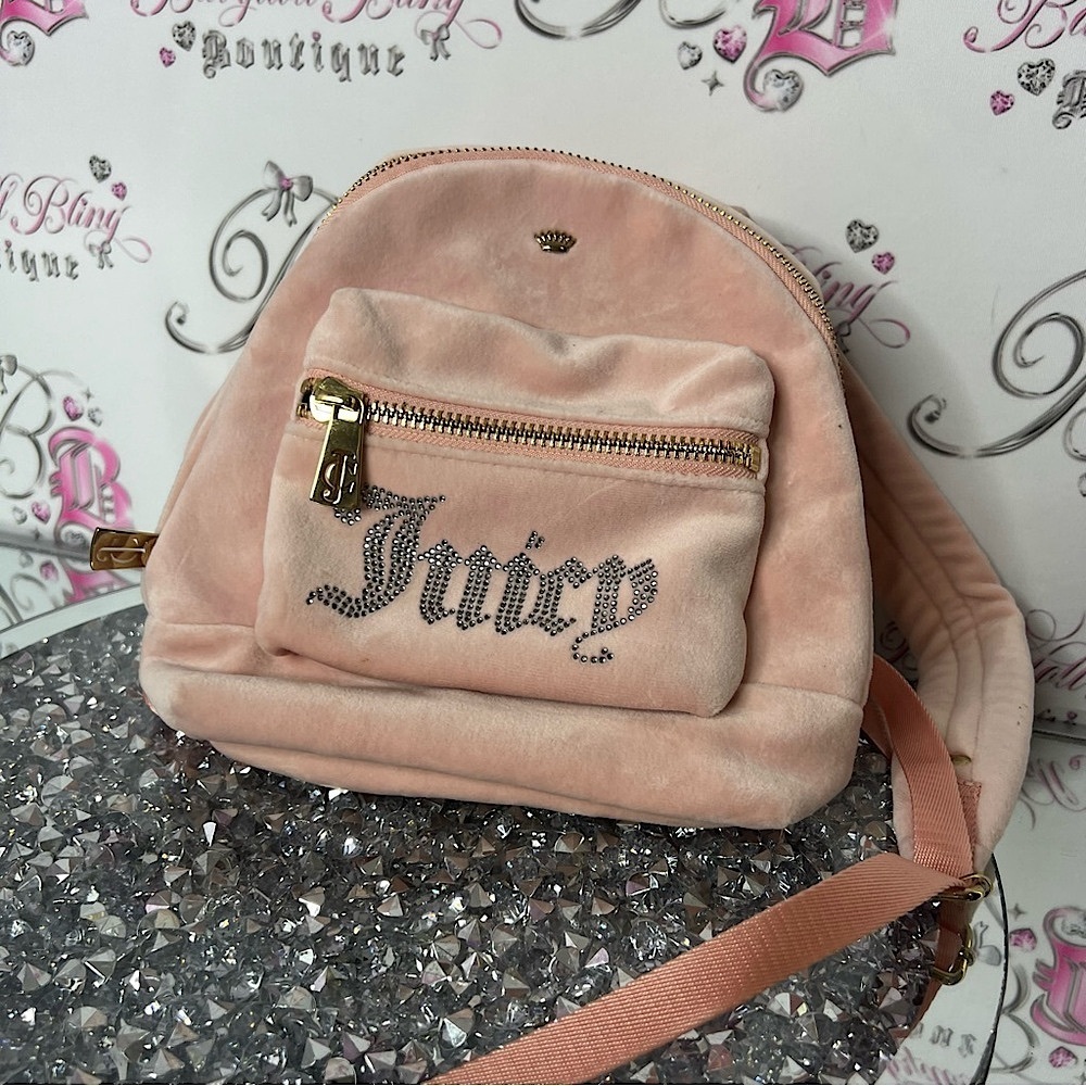 Juicy Couture backpack pink rhinestone bling logo  Velvet Bag purse brand new